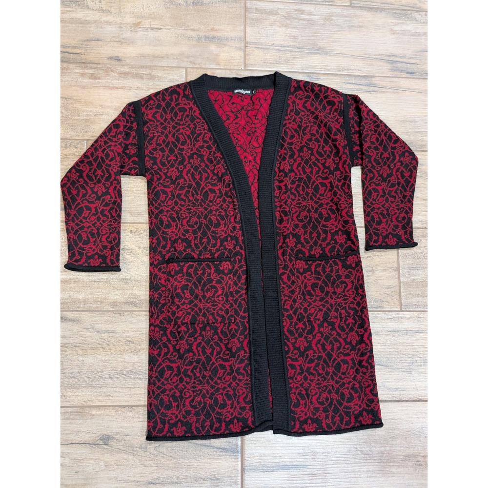 Hudson Alpaca 100% Baby Alpaca Red Black Cardigan Sweater Duster Open Front Sz S